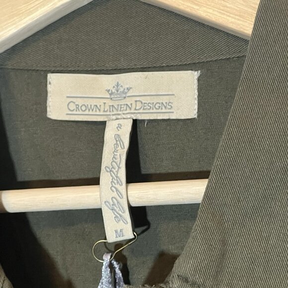 Crown Linen Designs Women Top Shirt Medium Size Green Oversized 100% Cotton NWT - Picture 6 of 11